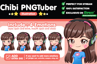 draw custom cute chibi character pngtuber for stream twitch discord vtuber game