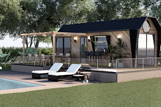 create 3d exterior rendering garden room, 3d rendering architecture, home decor