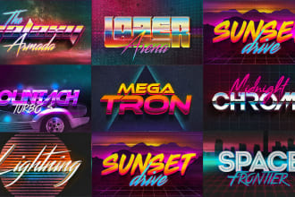80s synthwave retro vintage style and chrome 3d logo