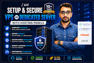 setup and secure linux vps or dedicated server with hosting panels