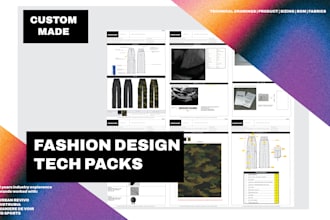create tech pack and flat sketches for fashion design