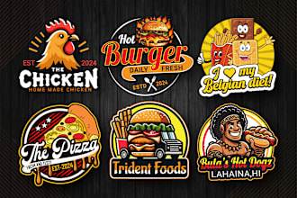 make a fast food truck, chicken, hot dog, pizza, burger, grill, restaurant logo