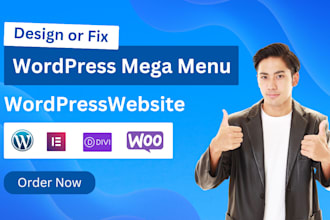 design or fix wordpress mega menu using  max mega menu, jet menu or elementskit