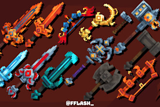 make 3d beautiful weapon in blockbench