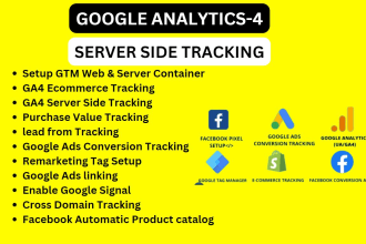 setup google analytics 4, ga4 ecommerce server side tracking, ads conversion gtm