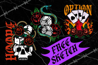 do illustration in traditional tattoo or old school t shirt design