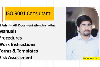 assist in iso 9001 documentation, policy manual, procedures, forms, templates