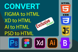 convert figma to html, xd to html, psd to html, ai to html,  with responsive