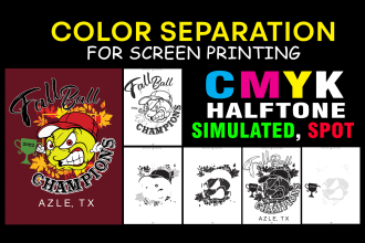 do screen printing color separation, vector, dtf halftone glow, black knockout