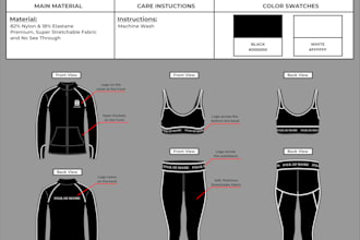 create a factory ready apparel fashion techpack of your design