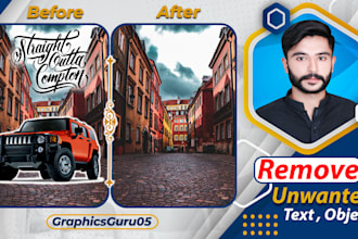 remove unwanted objects, person and remove text from image