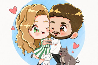 create a cute chibi anime couple illustration gifts