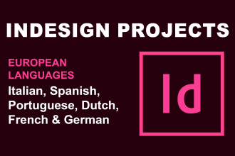 do indesign projects in italian, spanish, portuguese, dutch, french, german