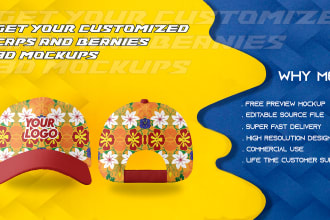 create unique embroidery cap designs and mockups