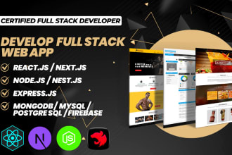 develop full stack web app using react next nodejs nestjs mongodb postgres mern