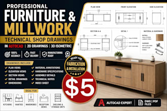 draft furniture and millwork technical shop drawings in autocad