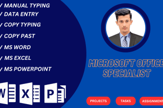 do any type of work, project on microsoft office word, excel, powerpoint