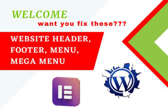 design or fix website header,footer,mega menu issues with elementor