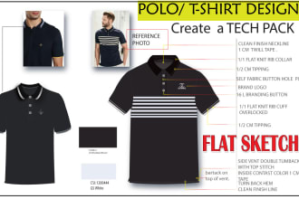 create clothing tech pack or flat sketch for fashion design