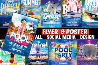 do cruise flyer, ship, travel, summer, pool, beach party flyer and poster