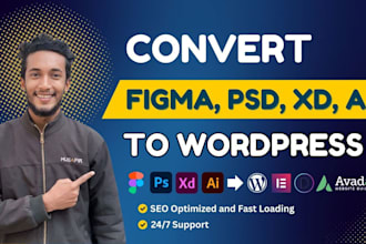convert figma to wordpress, psd to wordpress, xd to wordpress using any theme
