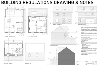 create UK building regulation detailed construction drawing with notes