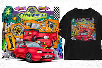 create bold illlustration for car tshirt merch streetwear