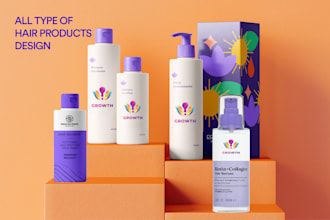 design luxury shampoo, conditioner, hair oil, serum, label and packaging design