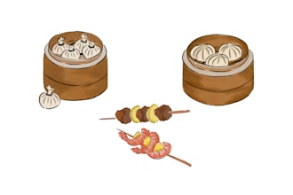 draw simple illustration of food in watercolor style