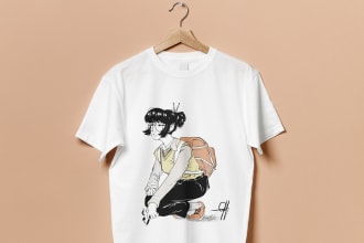 draw a minimalist lofi art illustration for your tshirts