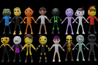 design 3d low poly hyper casual characters for games and animations