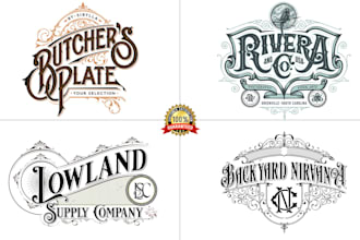 design vintage victorian lettering and typography tattoo etc logo design