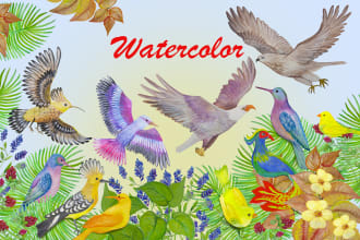 draw watercolor nature of birds and animals