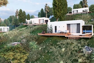 architectural exterior design 3d rendering, house, building, comercial