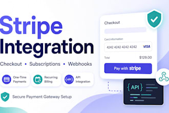 integrate stripe payment gateway, checkout, and API
