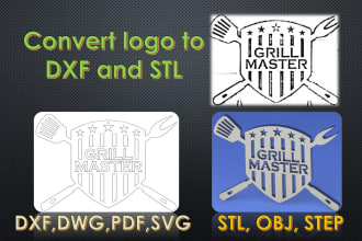 convert your logo to dxf, svg, dwg, stl, step and obj format