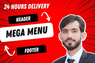 design or fix wordpress elementor header, footer, mega menu within 24 hours