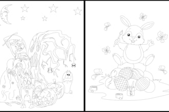 draw or design creative colouring book page for kids