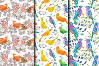 create seamless patterns in watercolor, acrylic or computer graphics