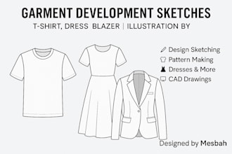make clothing design sketch and pattern as per measurements