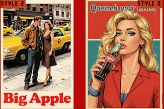 make 1980s retro ad, album or book cover, film poster, nostalgic illustration