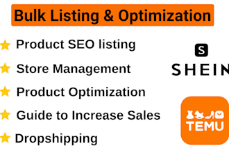 shein and temu product listing, SEO, dropshipping, and store optimization