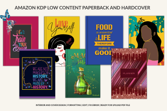 do custom amazon KDP cover and pages for journals planners, notebooks and books