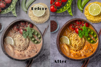 do professional food photo editing and retouching using photoshop and  lightroom