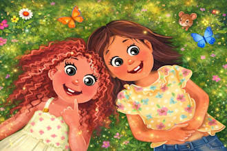 create hand drawn digital children storybook illustrations