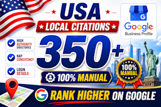 create 350 USA local citations and directory submissions for local SEO