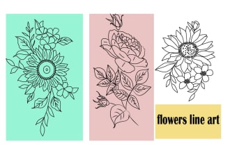 draw line art,one line art, botanical, flower tattoo illustration