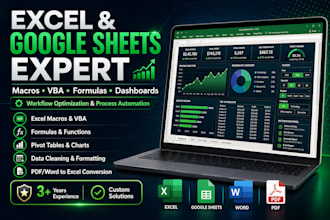 do excel macro, vba,  pivot table, dashboard,power query and data entry etc