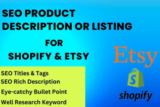 do shopify, etsy product description or listing with SEO