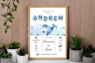 design personalized newborn baby birth stat and poster for birth announcement
